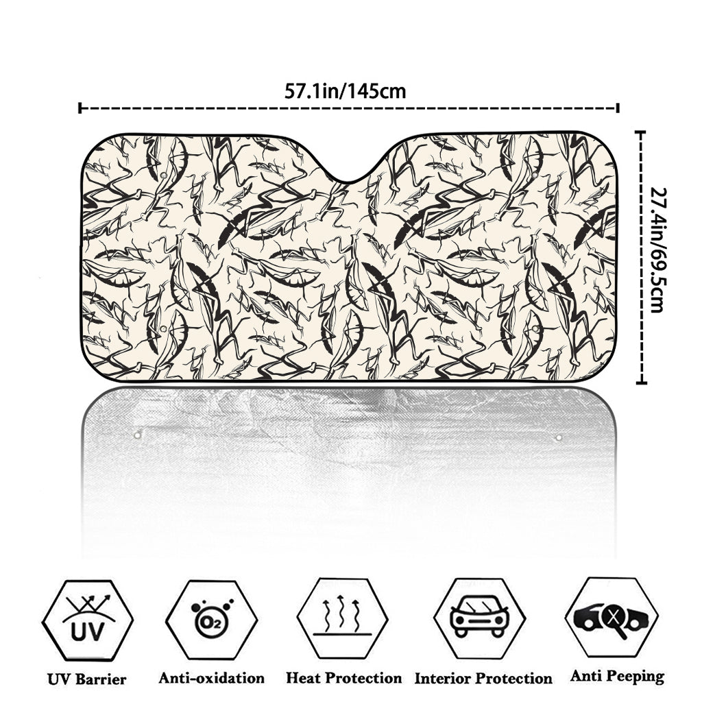 Hand Drawn Mantis Pattern Print Car Windshield Sun Shade