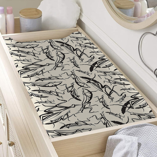 Hand Drawn Mantis Pattern Print Changing Pad Cover