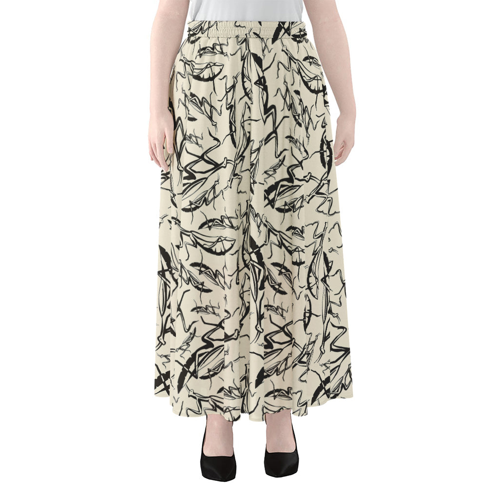 Hand Drawn Mantis Pattern Print Chiffon Maxi Skirt