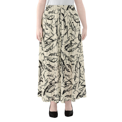 Hand Drawn Mantis Pattern Print Chiffon Maxi Skirt