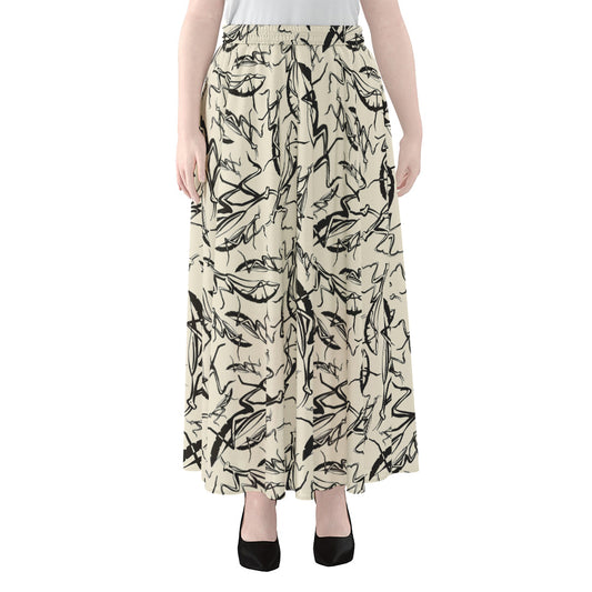 Hand Drawn Mantis Pattern Print Chiffon Maxi Skirt
