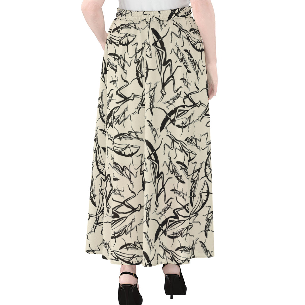 Hand Drawn Mantis Pattern Print Chiffon Maxi Skirt