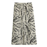 Hand Drawn Mantis Pattern Print Cotton Front Slit Maxi Skirt