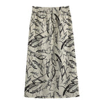 Hand Drawn Mantis Pattern Print Cotton Front Slit Maxi Skirt