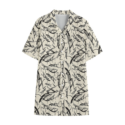 Hand Drawn Mantis Pattern Print Cotton Hawaiian Shirt