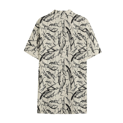 Hand Drawn Mantis Pattern Print Cotton Hawaiian Shirt