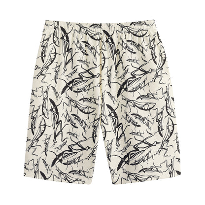 Hand Drawn Mantis Pattern Print Cotton Shorts