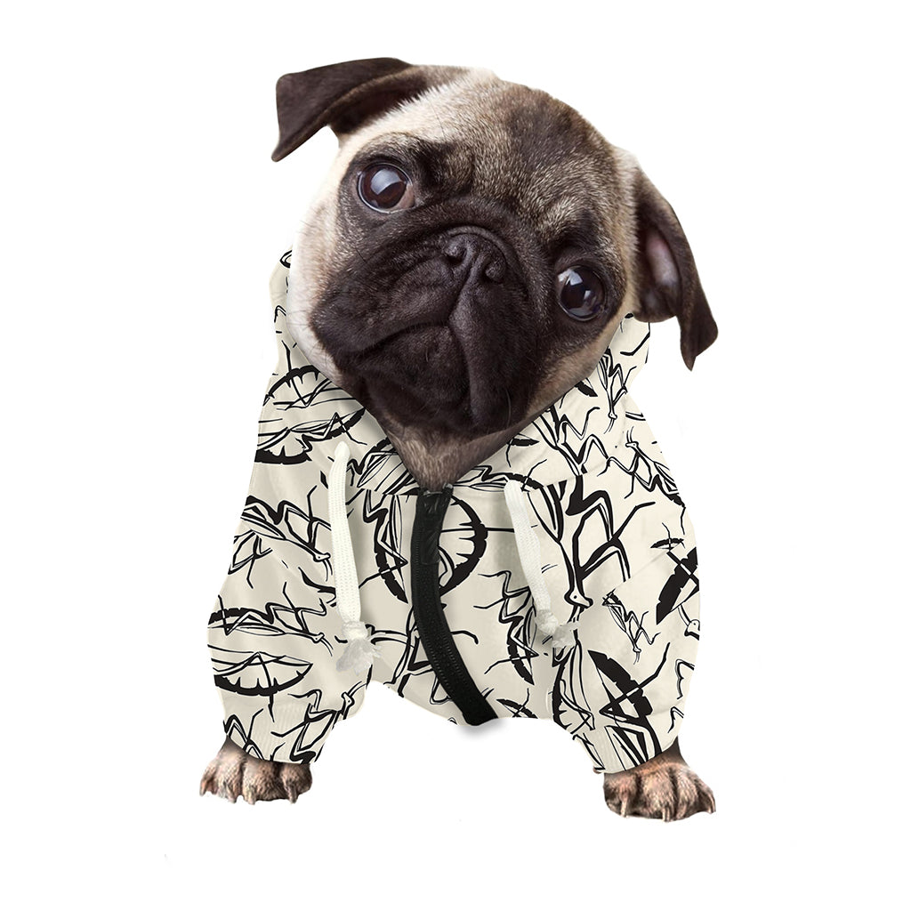 Hand Drawn Mantis Pattern Print Dog Zip Up Hoodie