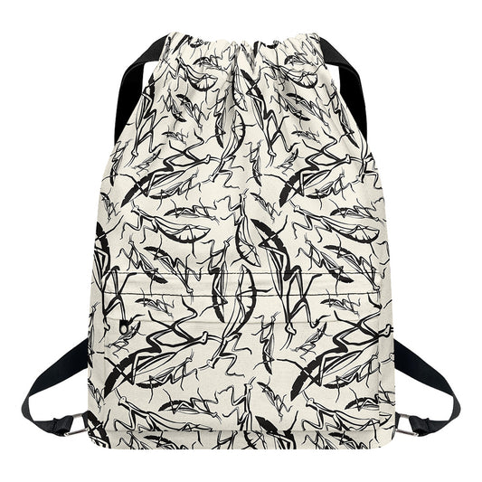 Hand Drawn Mantis Pattern Print Drawstring Backpack
