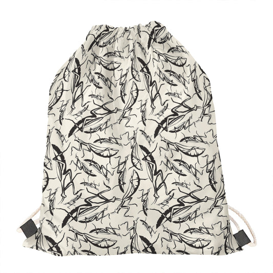 Hand Drawn Mantis Pattern Print Drawstring Bag