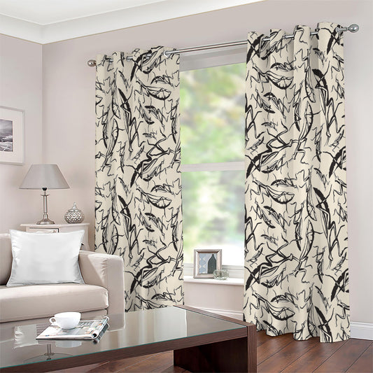 Hand Drawn Mantis Pattern Print Extra Wide Grommet Curtains