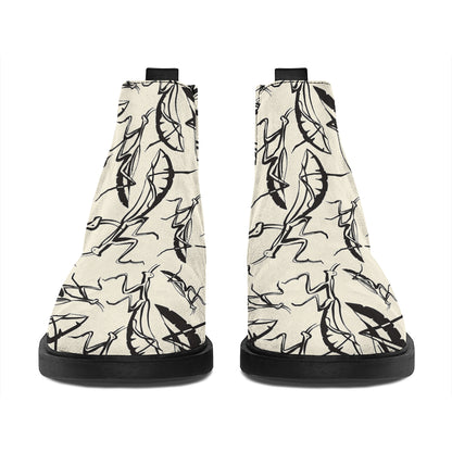 Hand Drawn Mantis Pattern Print Flat Ankle Boots