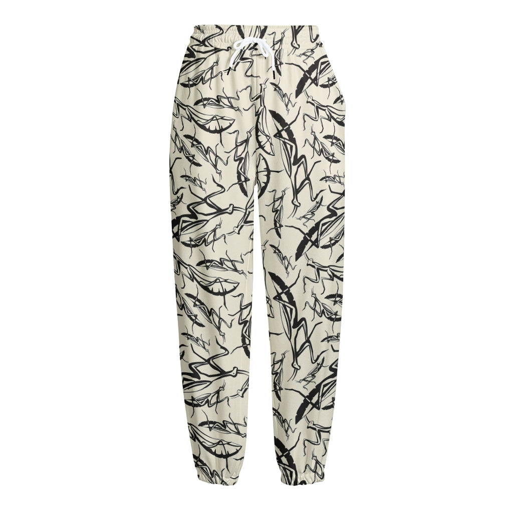 Hand Drawn Mantis Pattern Print Fleece Lined Knit Pants