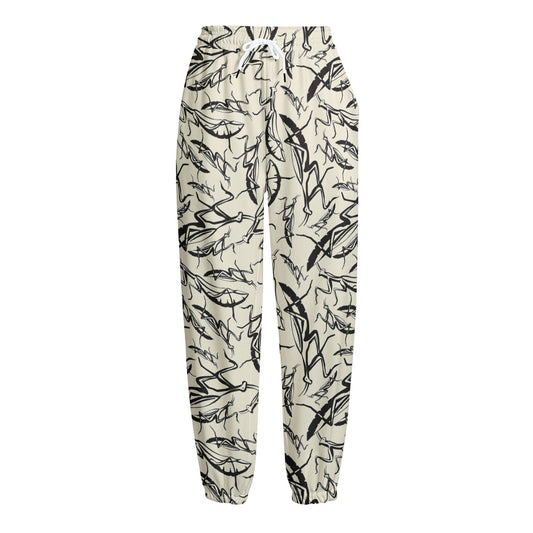 Hand Drawn Mantis Pattern Print Fleece Lined Knit Pants