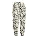 Hand Drawn Mantis Pattern Print Fleece Lined Knit Pants