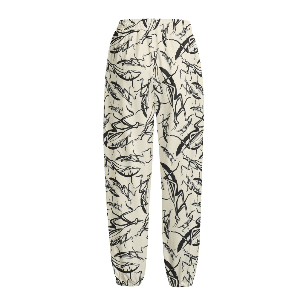 Hand Drawn Mantis Pattern Print Fleece Lined Knit Pants
