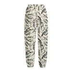 Hand Drawn Mantis Pattern Print Fleece Lined Knit Pants