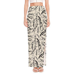 Hand Drawn Mantis Pattern Print High Slit Maxi Skirt
