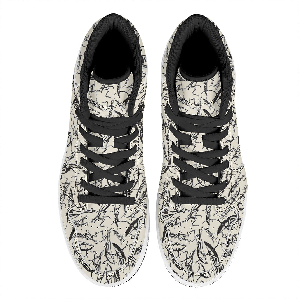 Hand Drawn Mantis Pattern Print High Top Leather Sneakers