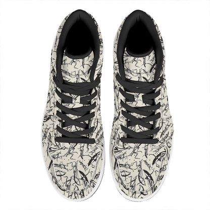 Hand Drawn Mantis Pattern Print High Top Leather Sneakers