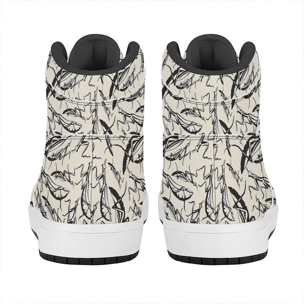 Hand Drawn Mantis Pattern Print High Top Leather Sneakers