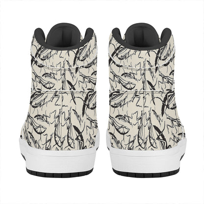 Hand Drawn Mantis Pattern Print High Top Leather Sneakers