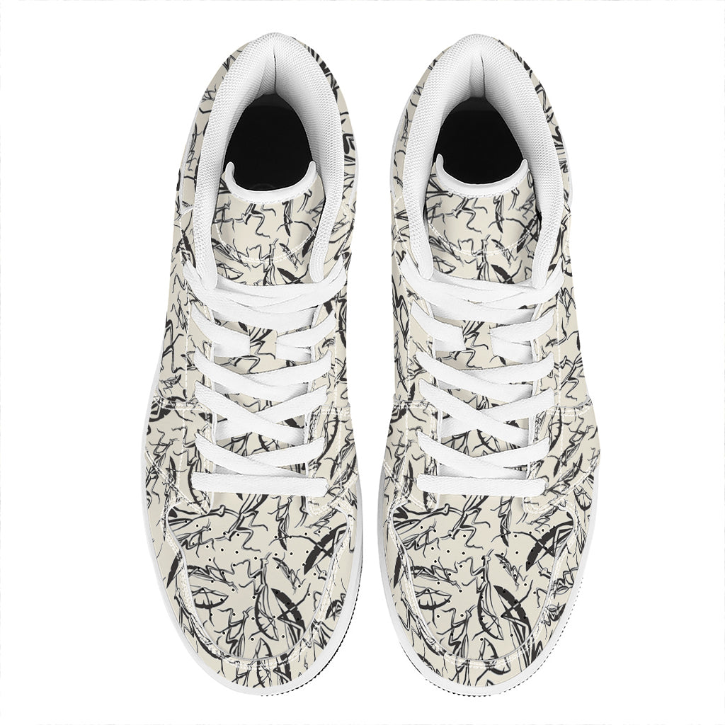 Hand Drawn Mantis Pattern Print High Top Leather Sneakers