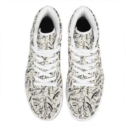 Hand Drawn Mantis Pattern Print High Top Leather Sneakers
