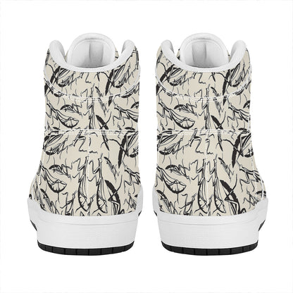 Hand Drawn Mantis Pattern Print High Top Leather Sneakers