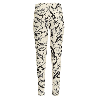 Hand Drawn Mantis Pattern Print High-Waisted Pocket Leggings