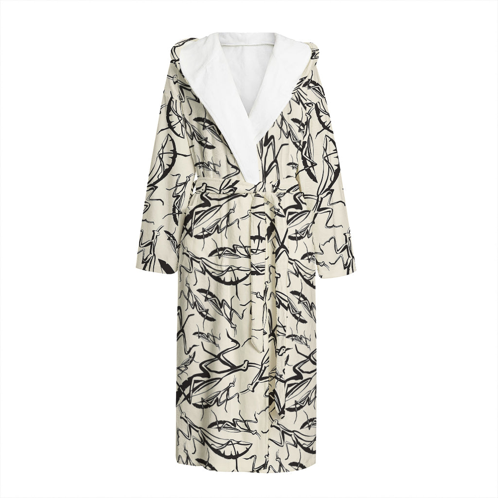 Hand Drawn Mantis Pattern Print Hooded Bathrobe