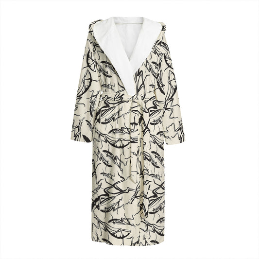 Hand Drawn Mantis Pattern Print Hooded Bathrobe