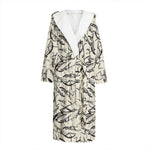 Hand Drawn Mantis Pattern Print Hooded Bathrobe
