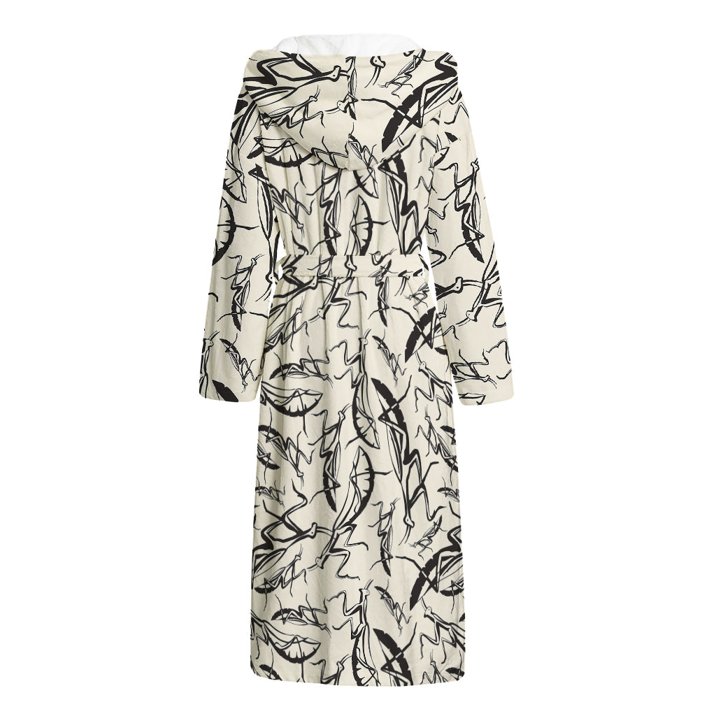 Hand Drawn Mantis Pattern Print Hooded Bathrobe