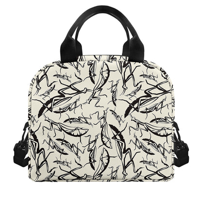 Hand Drawn Mantis Pattern Print Insulated Lunch Bag