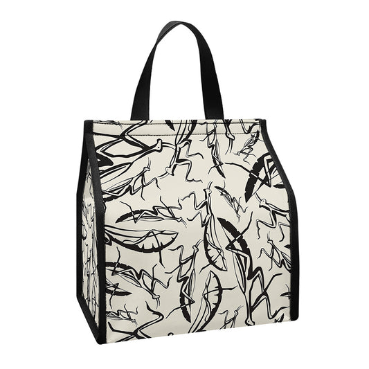 Hand Drawn Mantis Pattern Print Insulated Lunch Tote