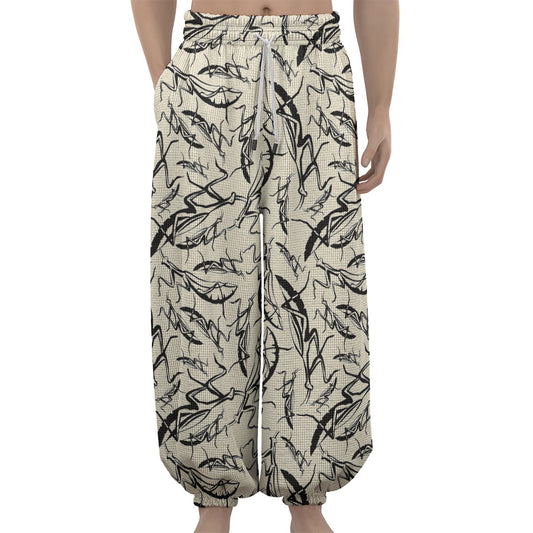 Hand Drawn Mantis Pattern Print Lantern Pants