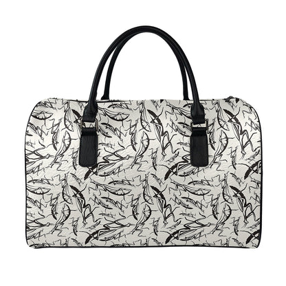 Hand Drawn Mantis Pattern Print Leather Duffle Bag