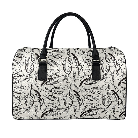Hand Drawn Mantis Pattern Print Leather Duffle Bag