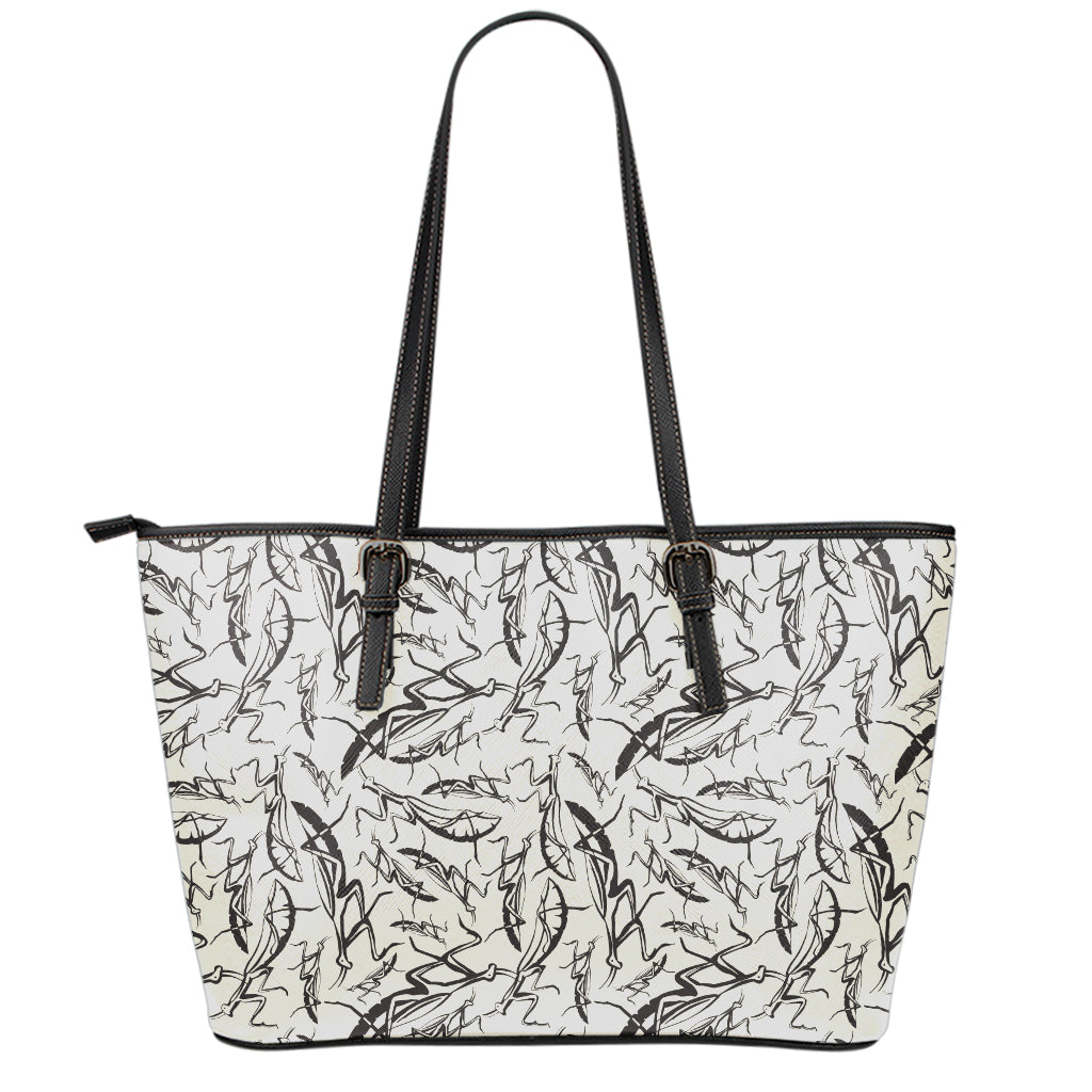 Hand Drawn Mantis Pattern Print Leather Tote Bag