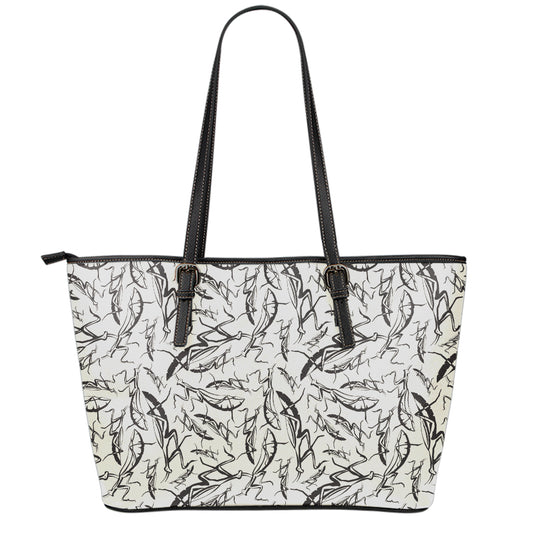 Hand Drawn Mantis Pattern Print Leather Tote Bag