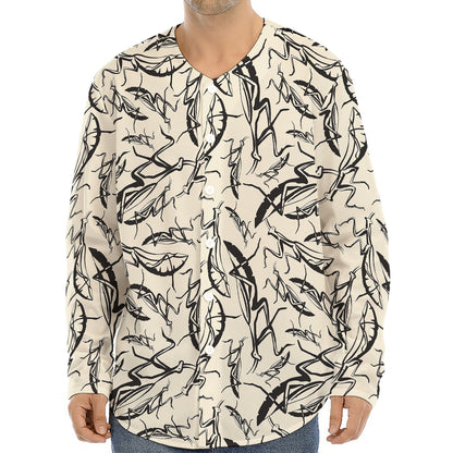 Hand Drawn Mantis Pattern Print Long Sleeve Baseball Jersey