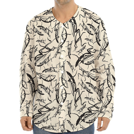 Hand Drawn Mantis Pattern Print Long Sleeve Baseball Jersey