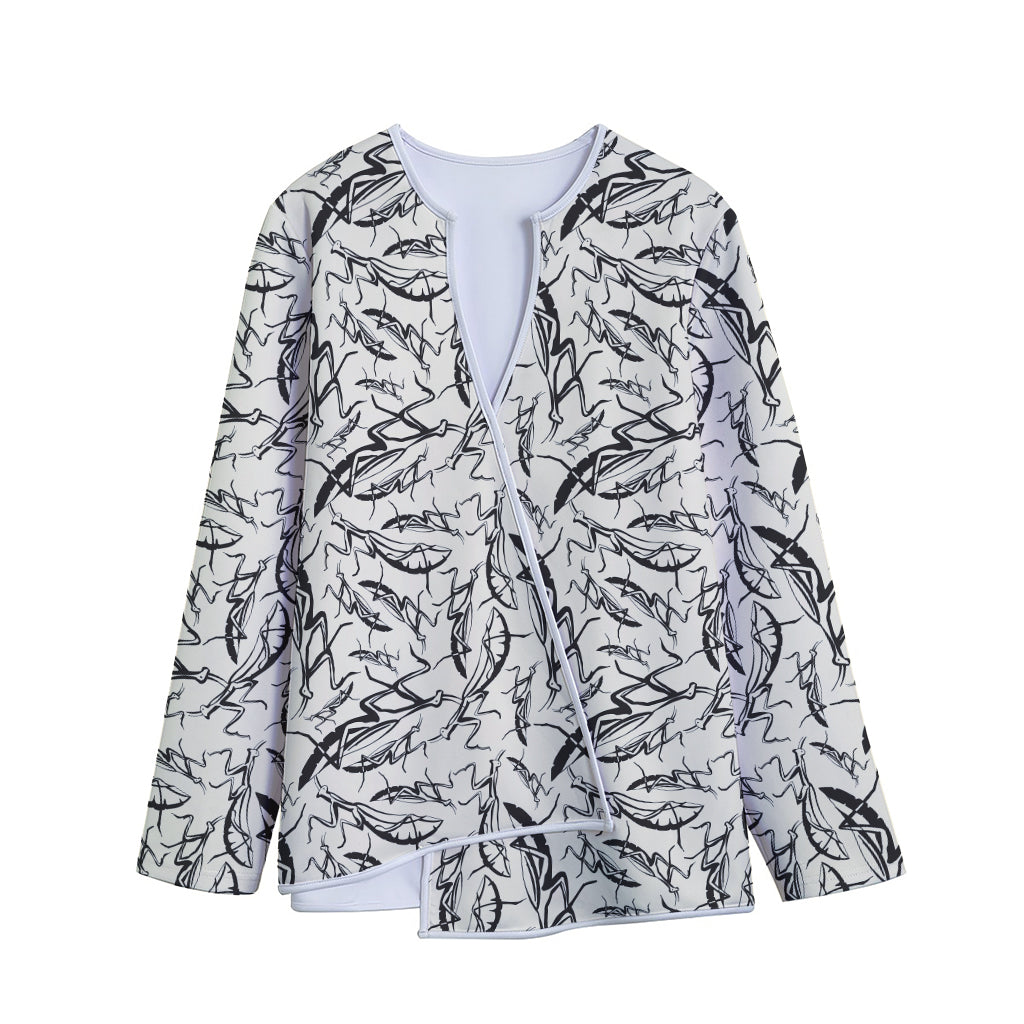 Hand Drawn Mantis Pattern Print Long Sleeve Short Coat