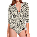 Hand Drawn Mantis Pattern Print Long Sleeve Swimsuit