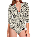 Hand Drawn Mantis Pattern Print Long Sleeve Swimsuit