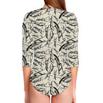 Hand Drawn Mantis Pattern Print Long Sleeve Swimsuit