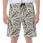 Hand Drawn Mantis Pattern Print Men's Beach Shorts