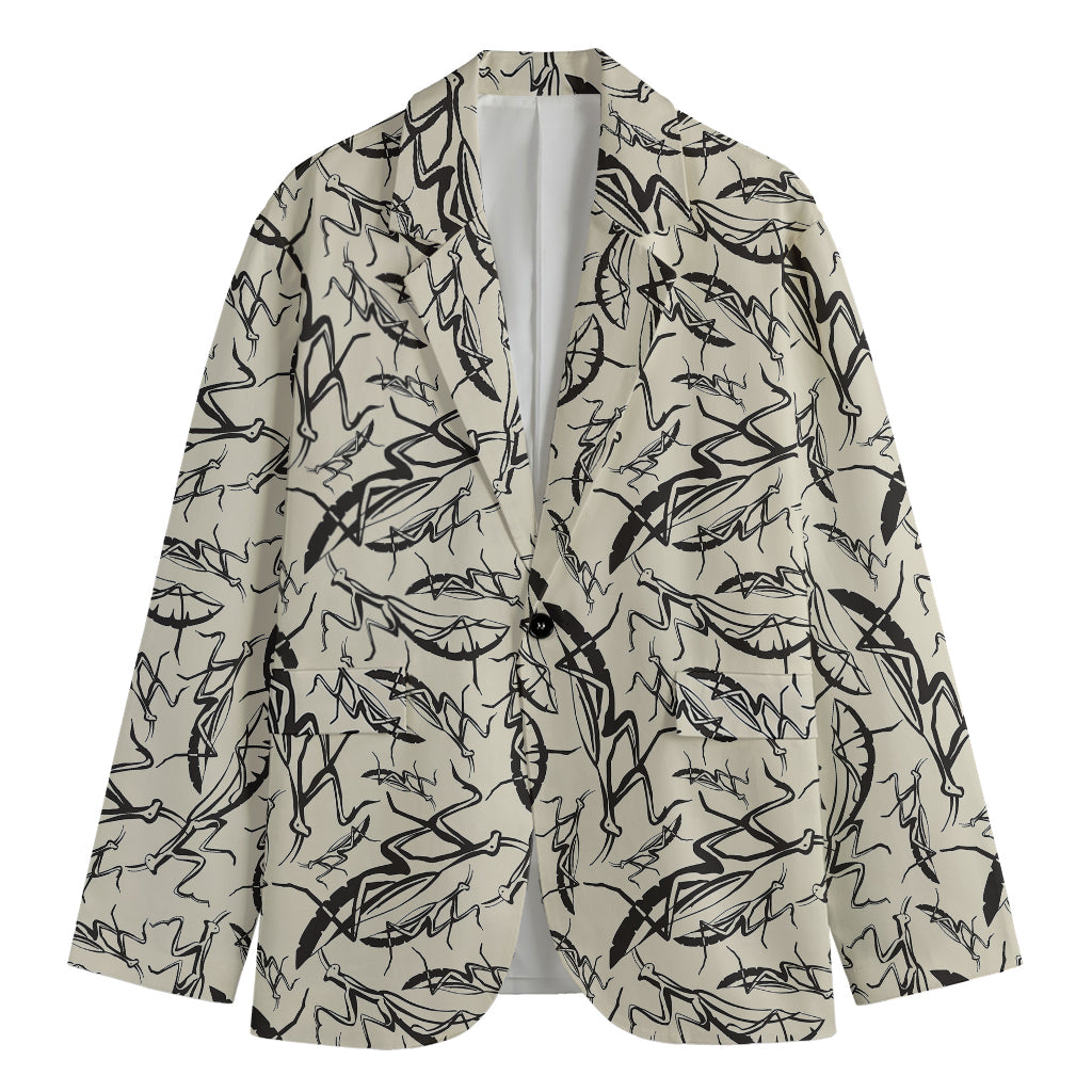 Hand Drawn Mantis Pattern Print Men's Blazer