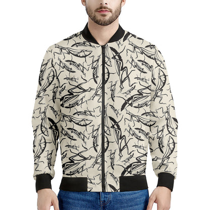 Hand Drawn Mantis Pattern Print Men's Bomber Jacket